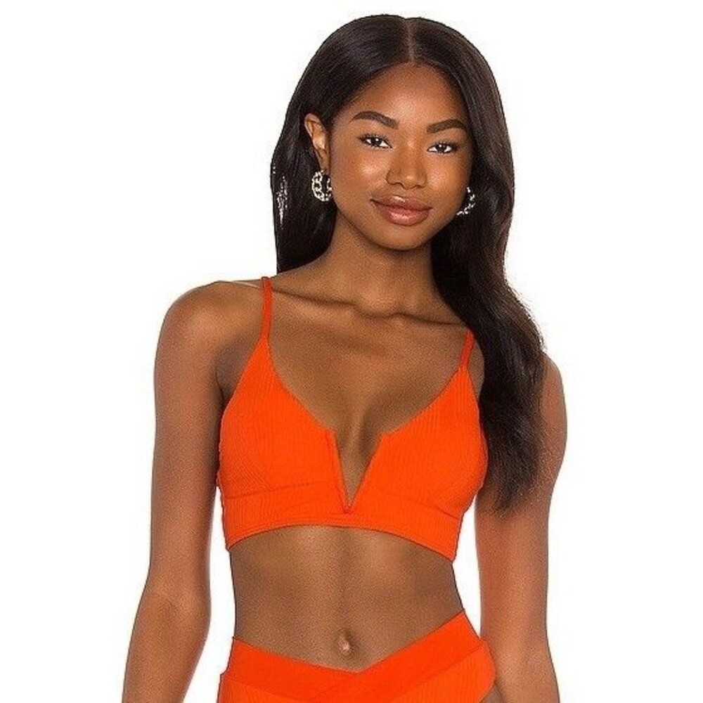 L*Space $110 Siren V Wire Ribbed Bikini Top Women’s Medium In Poppy Orange NEW